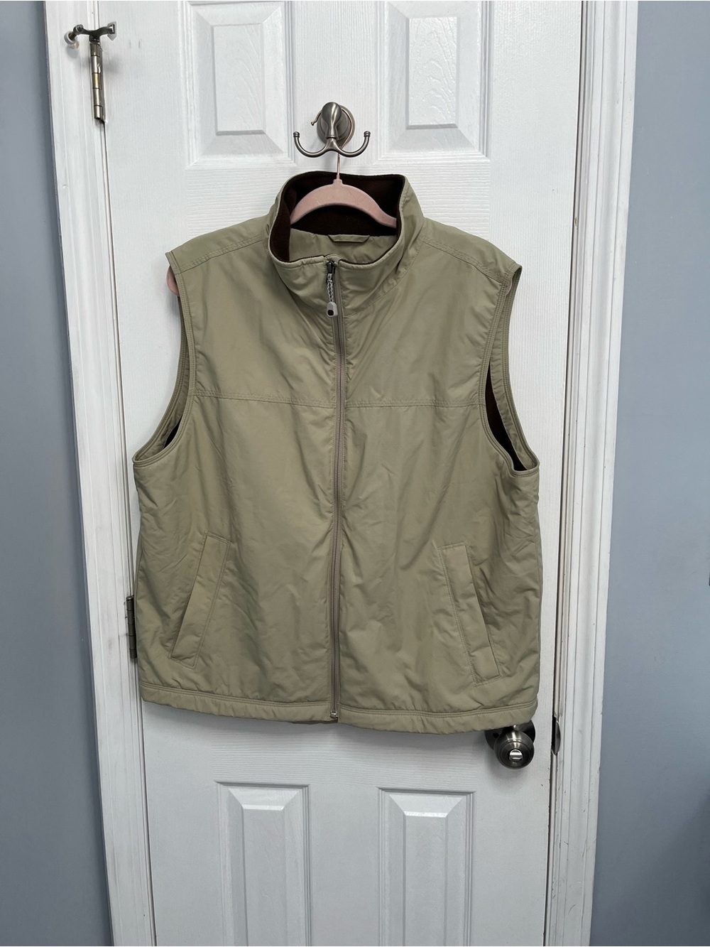 L.L. Bean Vest Men Large Tan Fleece Lined Full Zip Warm Up Outdoor Gorpcore